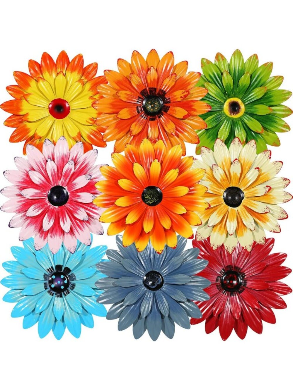 9 Pcs 3D Metal Flower Wall Art - Boho Rustic Decor for Garden, Patio & Home